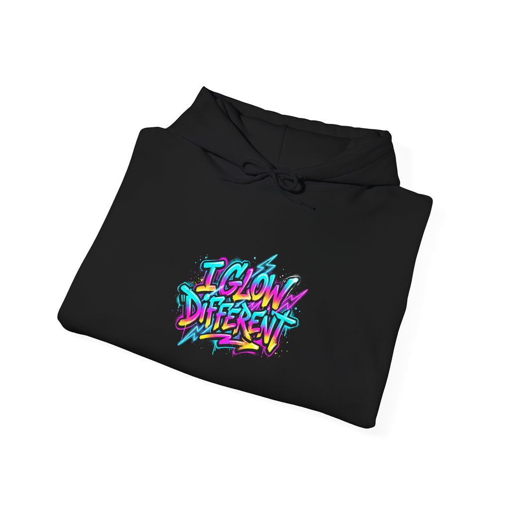 I Glow Different Hoodie — Colorful Graffiti Streetwear Pullover