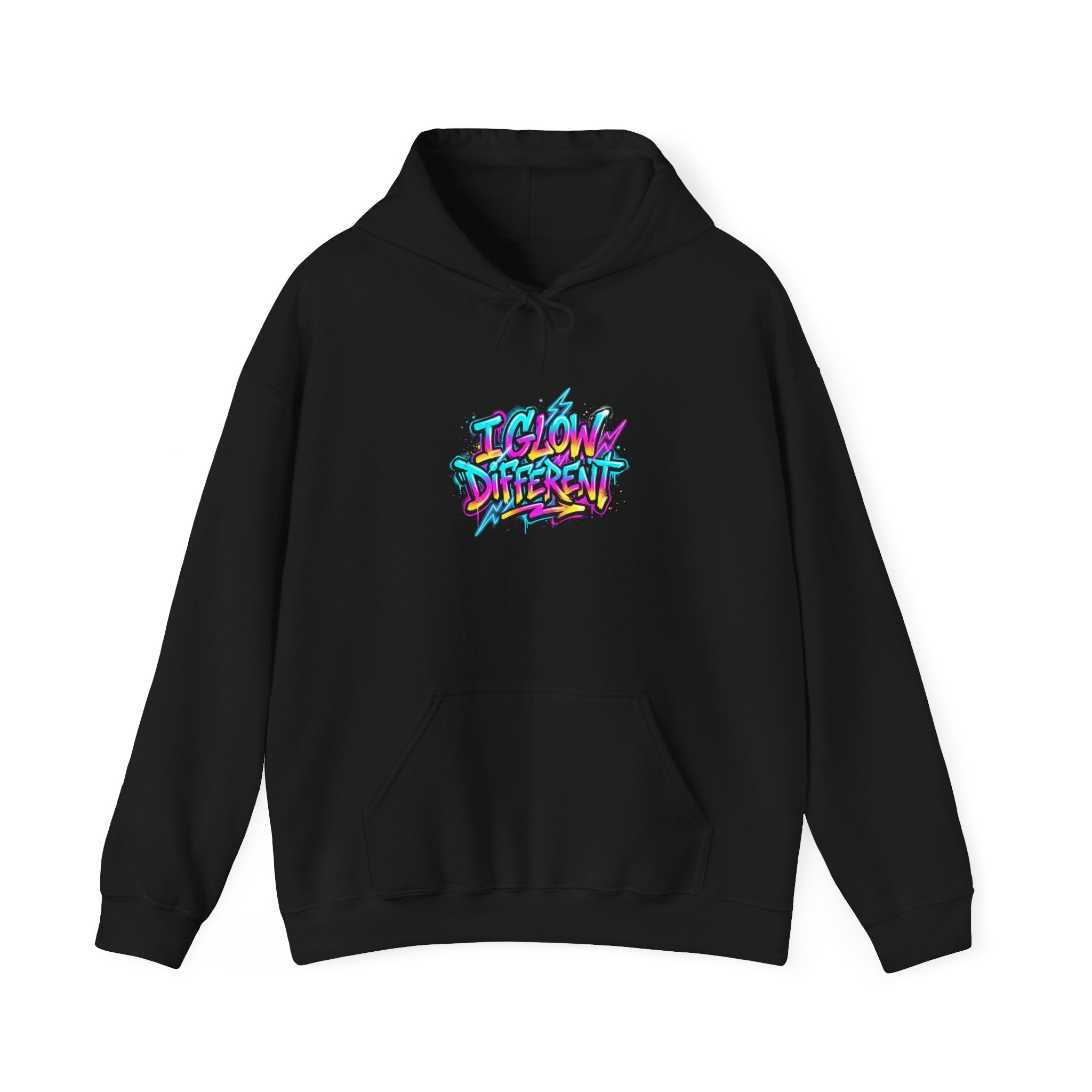 I Glow Different Hoodie — Colorful Graffiti Streetwear Pullover