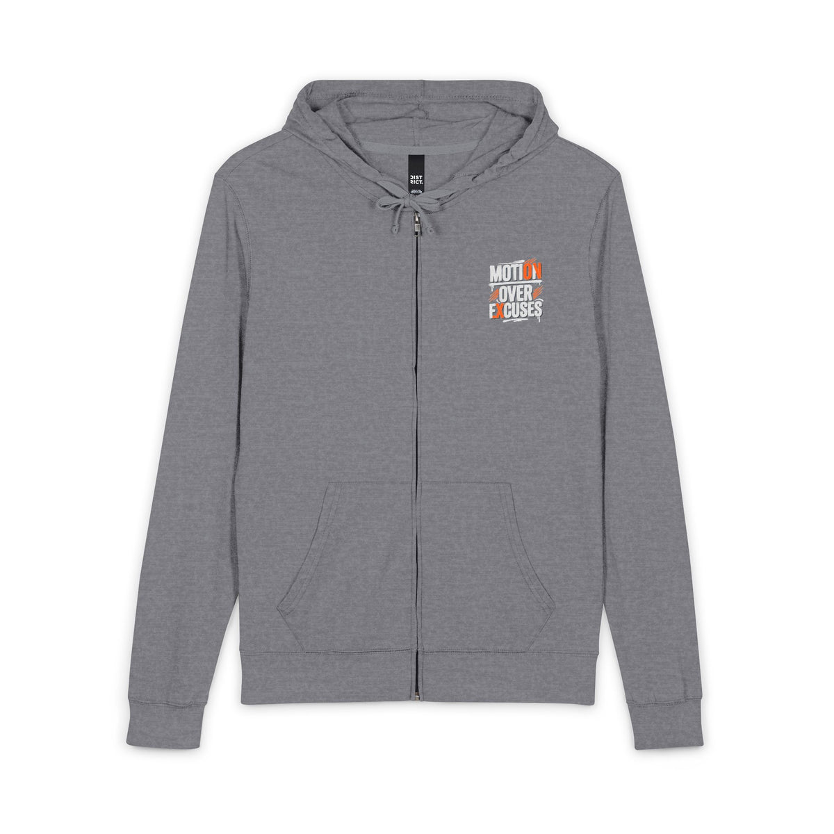 Motivational 'Motion Over Excuses' Hoodie - Full-Zip Fitness Zip-Up