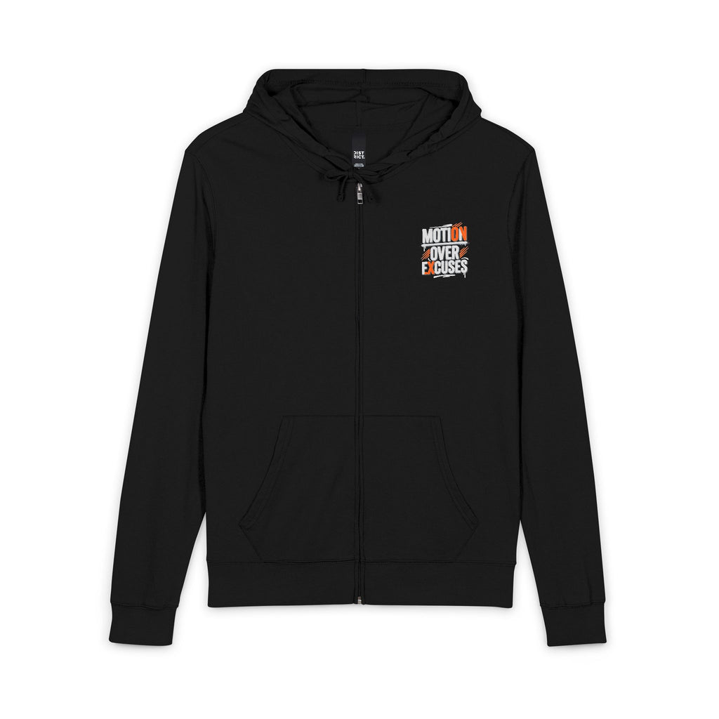 Motivational 'Motion Over Excuses' Hoodie - Full-Zip Fitness Zip-Up