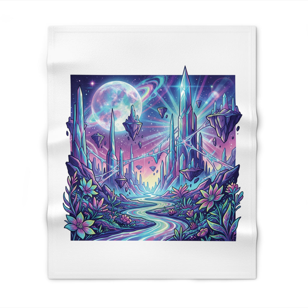 Cosmic Crystalland Throw Blanket — Neon Fantasy Landscape Blanket
