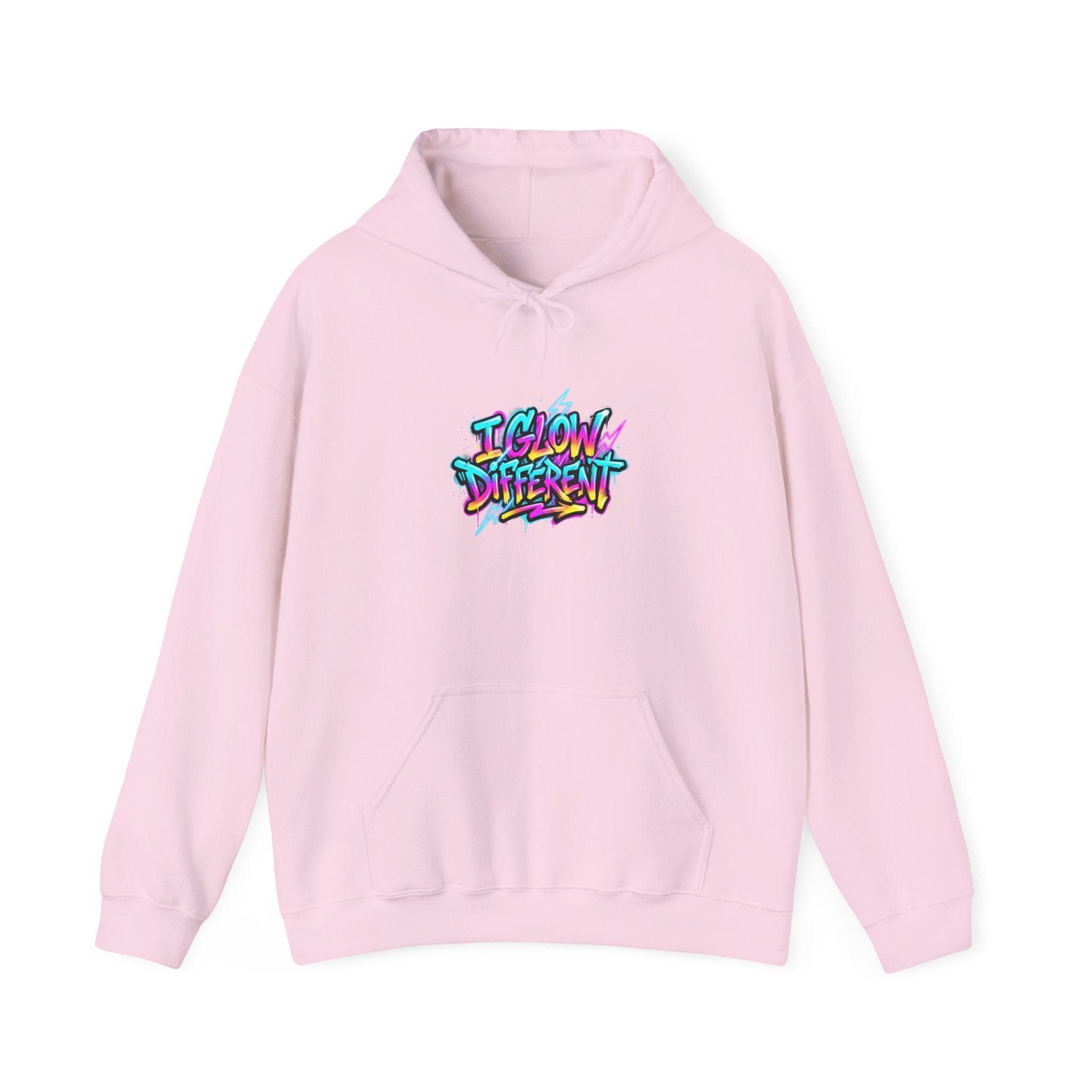 I Glow Different Hoodie — Colorful Graffiti Streetwear Pullover