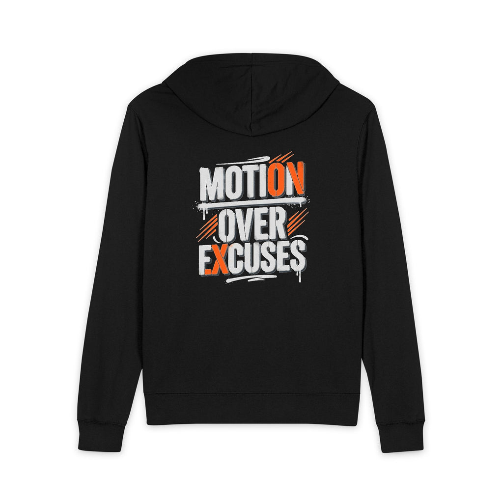 Motivational 'Motion Over Excuses' Hoodie - Full-Zip Fitness Zip-Up
