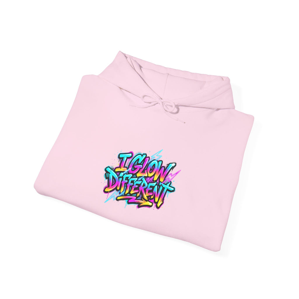 I Glow Different Hoodie — Colorful Graffiti Streetwear Pullover