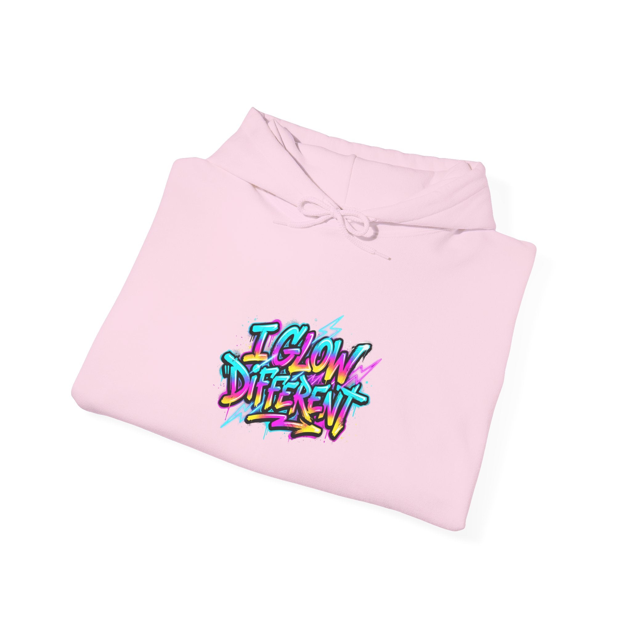 I Glow Different Hoodie — Colorful Graffiti Streetwear Pullover