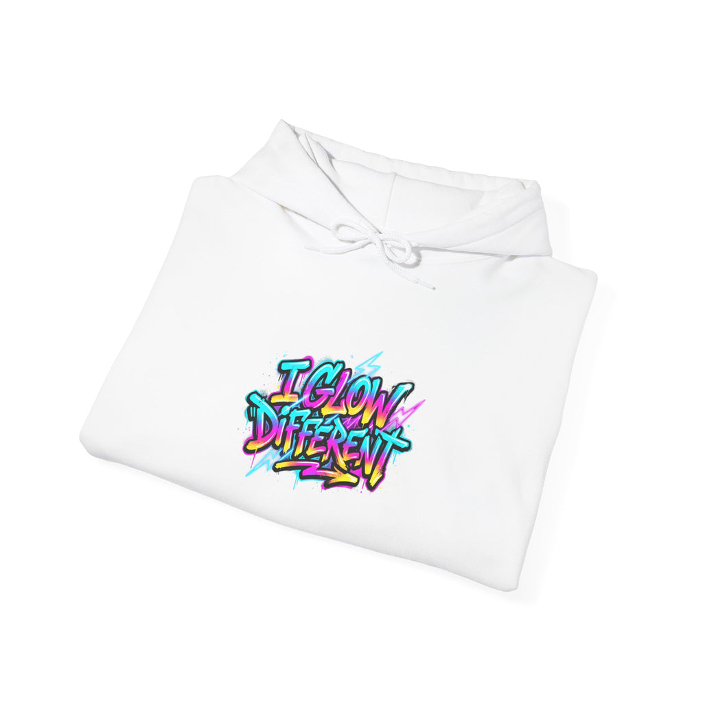 I Glow Different Hoodie — Colorful Graffiti Streetwear Pullover