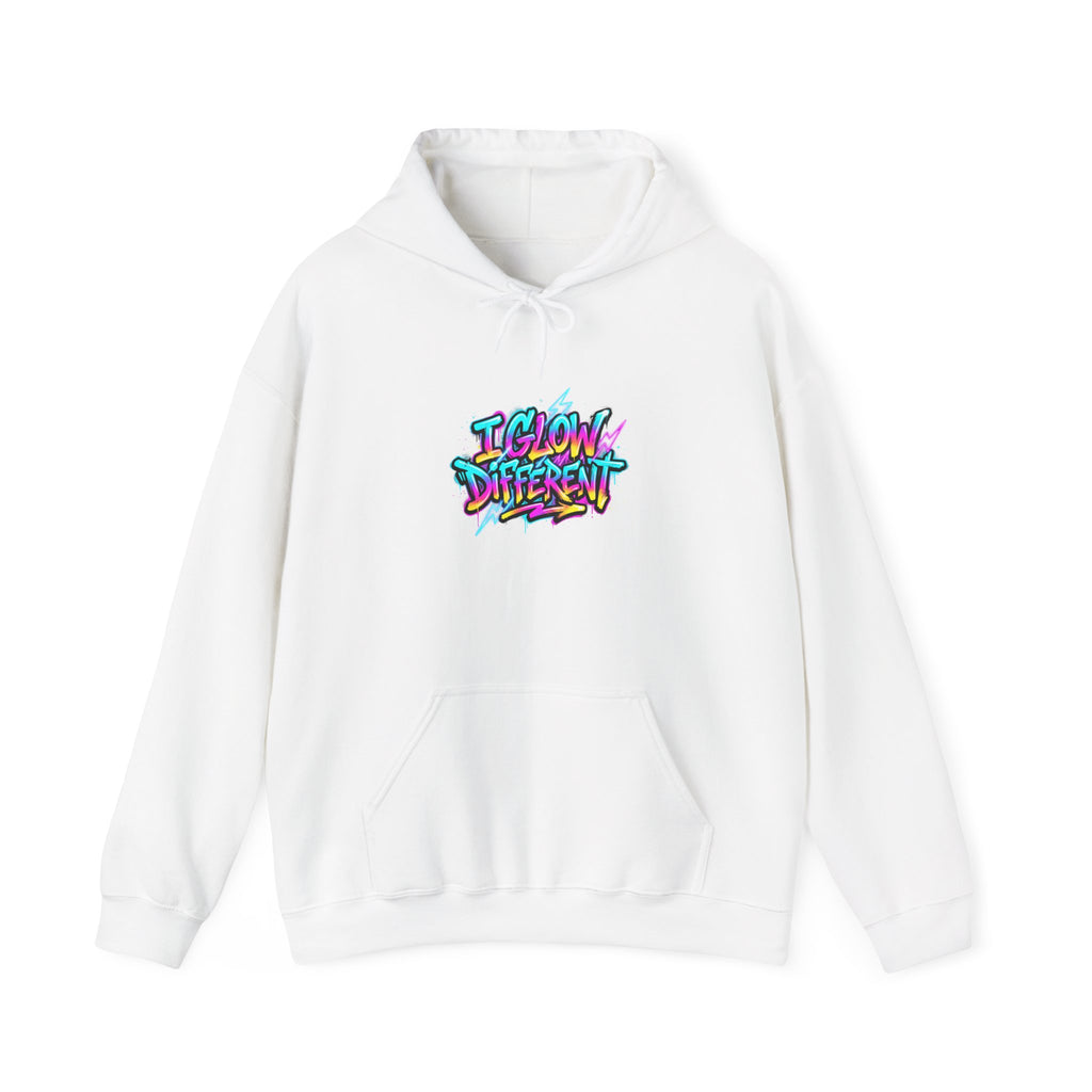 I Glow Different Hoodie — Colorful Graffiti Streetwear Pullover